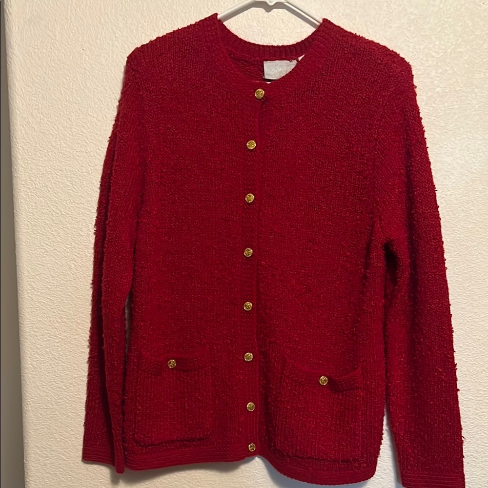 Blair Classic Red Cardigan with Gold Buttons